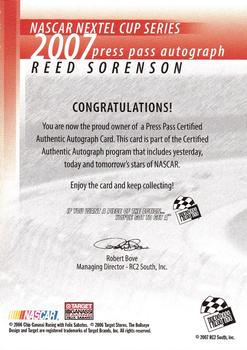 2007 Press Pass - Autographs #NNO Reed Sorenson Back