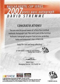 2007 Press Pass - Autographs #NNO David Stremme Back