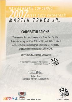 2007 Press Pass - Autographs #NNO Martin Truex Jr. Back