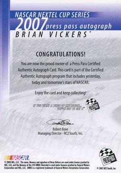 2007 Press Pass - Autographs #NNO Brian Vickers Back