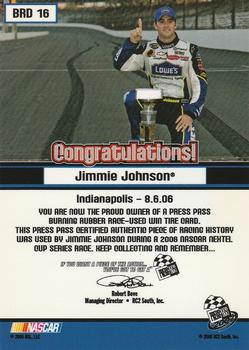 2007 Press Pass - Burning Rubber Drivers #BRD 16 Jimmie Johnson Back