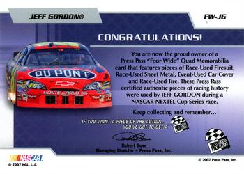 2007 Press Pass - Four Wide #FW-JG Jeff Gordon Back