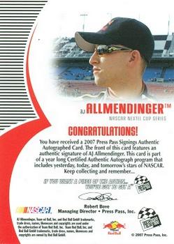 2007 Press Pass - Signings #NNO A.J. Allmendinger Back