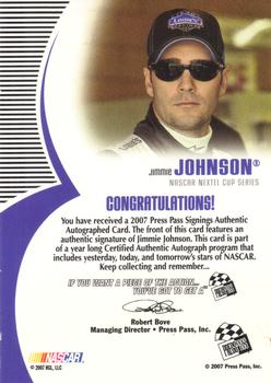 2007 Press Pass - Signings #NNO Jimmie Johnson Back