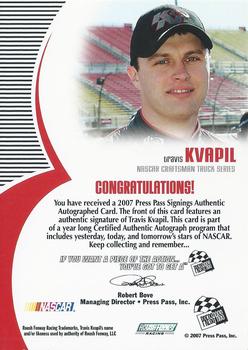 2007 Press Pass - Signings #NNO Travis Kvapil Back