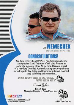 2007 Press Pass - Signings #NNO Joe Nemechek Back