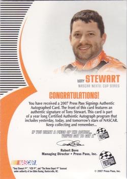 2007 Press Pass - Signings Blue #NNO Tony Stewart Back