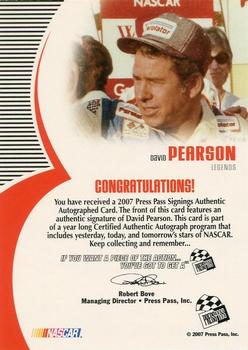 2007 Press Pass - Signings Blue Daytona #NNO David Pearson Back