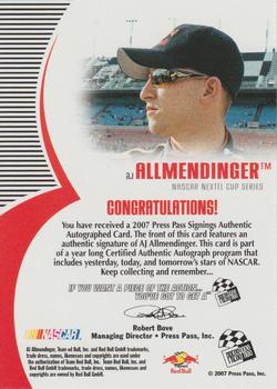 2007 Press Pass - Signings Gold #NNO A.J. Allmendinger Back