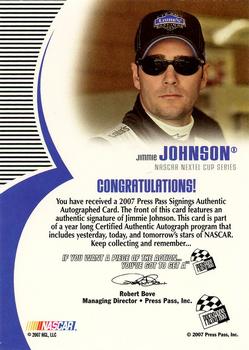 2007 Press Pass - Signings Gold #NNO Jimmie Johnson Back