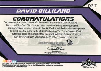 2007 Press Pass Stealth - Top Prospects Tires Gold #DG-T David Gilliland Back