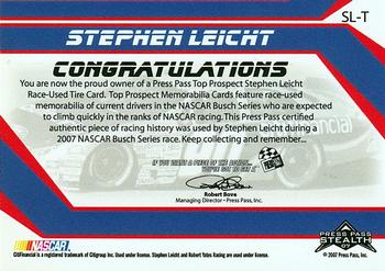 2007 Press Pass Stealth - Top Prospects Tires Silver #SL-T Stephen Leicht Back