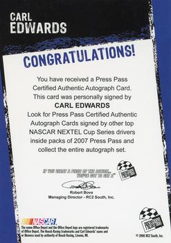 2007 Press Pass - Wal-Mart Autographs #NNO Carl Edwards Back