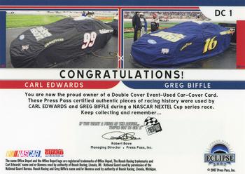 2007 Press Pass Eclipse - Under Cover Double Cover Name #DC 1 Carl Edwards / Greg Biffle Back