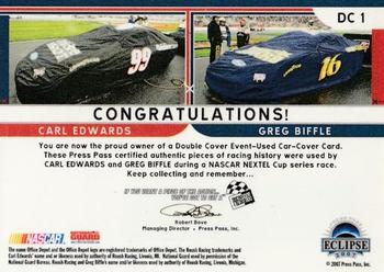 2007 Press Pass Eclipse - Under Cover Double Cover NASCAR #DC 1 Carl Edwards / Greg Biffle Back