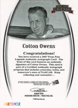 2007 Press Pass Legends - Autographs Black #NNO Cotton Owens Back