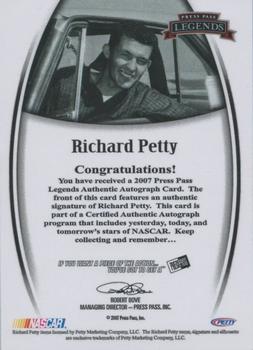 2007 Press Pass Legends - Autographs Blue #NNO Richard Petty Back