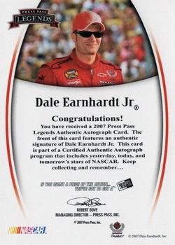 2007 Press Pass Legends - Autographs Inscriptions Blue #NNO Dale Earnhardt Jr. Back