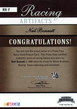 2007 Press Pass Legends - Racing Artifacts Firesuit Bronze #NB-F Neil Bonnett Back