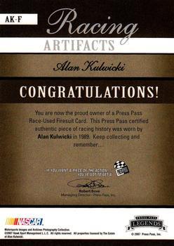 2007 Press Pass Legends - Racing Artifacts Firesuit Gold #AK-F Alan Kulwicki Back