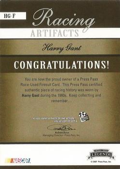 2007 Press Pass Legends - Racing Artifacts Firesuit Silver #HG-F Harry Gant Back