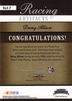 2007 Press Pass Legends - Racing Artifacts Firesuit Silver #DaA-F Davey Allison Back