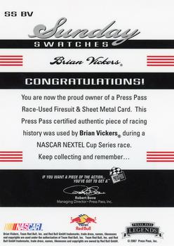 2007 Press Pass Legends - Sunday Swatches Gold #SS BV Brian Vickers Back