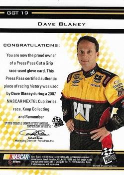 2007 Press Pass VIP - Get A Grip Teams #GGT 19 Dave Blaney Back