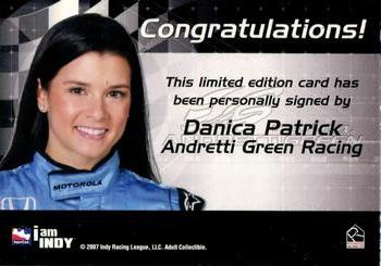 2007 Rittenhouse IRL - Autographs #NNO Danica Patrick Back