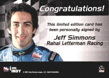 2007 Rittenhouse IRL - Autographs #NNO Jeff Simmons Back