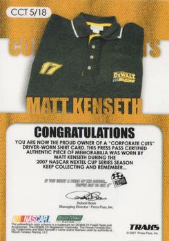 2007 Traks - Corporate Cuts Team #CCT 5 Matt Kenseth Back