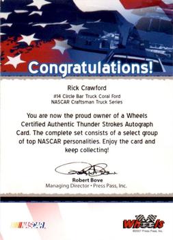 2007 Wheels American Thunder - Thunder Strokes #NNO Rick Crawford Back