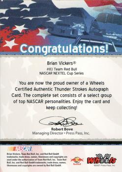 2007 Wheels American Thunder - Thunder Strokes #NNO Brian Vickers Back