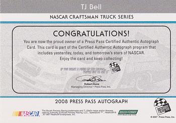 2008 Press Pass - Autographs #NNO T.J. Bell Back