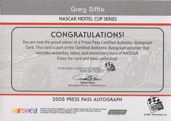 2008 Press Pass - Autographs #NNO Greg Biffle Back