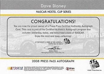 2008 Press Pass - Autographs #NNO Dave Blaney Back