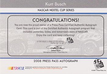 2008 Press Pass - Autographs #NNO Kurt Busch Back