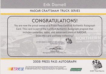 2008 Press Pass - Autographs #NNO Erik Darnell Back