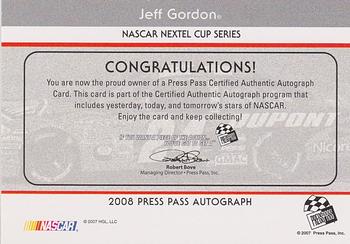 2008 Press Pass - Autographs #NNO Jeff Gordon Back