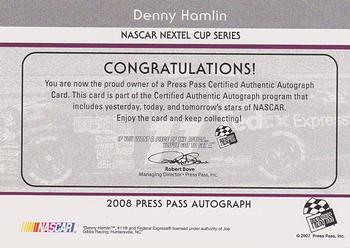 2008 Press Pass - Autographs #NNO Denny Hamlin Back