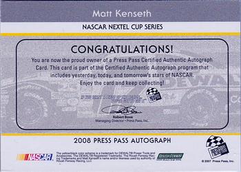 2008 Press Pass - Autographs #NNO Matt Kenseth Back
