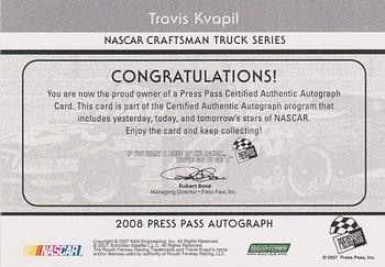 2008 Press Pass - Autographs #NNO Travis Kvapil Back