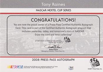 2008 Press Pass - Autographs #NNO Tony Raines Back