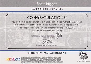 2008 Press Pass - Autographs #NNO Scott Riggs Back