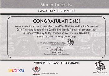 2008 Press Pass - Autographs #NNO Martin Truex Jr. Back