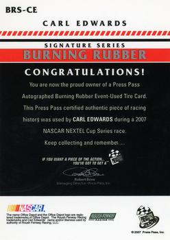 2008 Press Pass - Burning Rubber Autographs #BRS-CE Carl Edwards Back