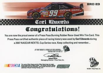 2008 Press Pass - Burning Rubber Drivers Prime Cuts #BRD 23 Carl Edwards Back