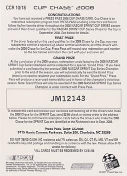 2008 Press Pass - Cup Chase #CCR 10 Jamie McMurray Back