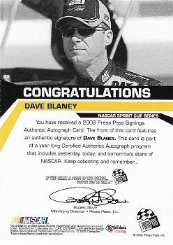 2008 Press Pass - Signings #NNO Dave Blaney Back