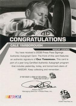 2008 Press Pass - Signings #NNO Cale Yarborough Back